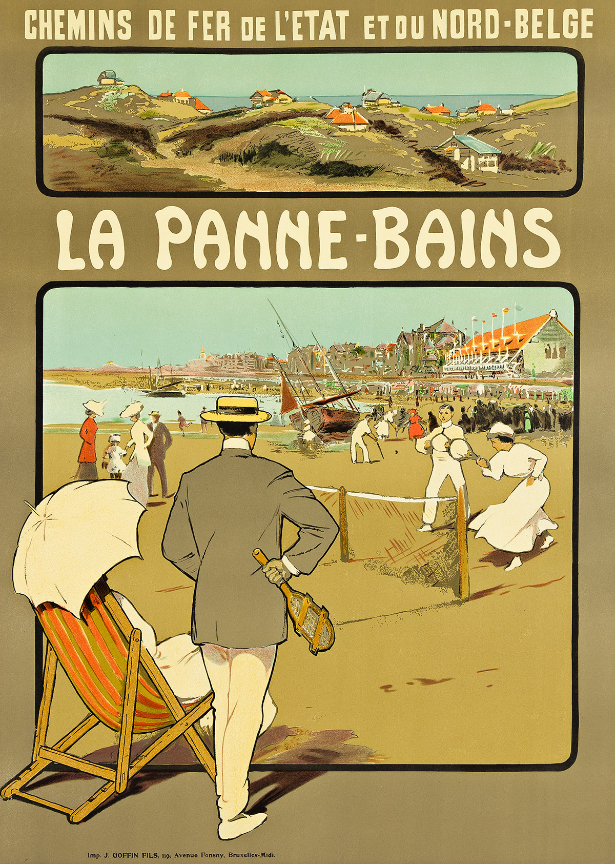DESIGNER UNKNOWN. LA PANNE - BAINS. 1912. 34½x24¼ inches, 87½x61½ cm. J. Goffin Fils, Brussels.